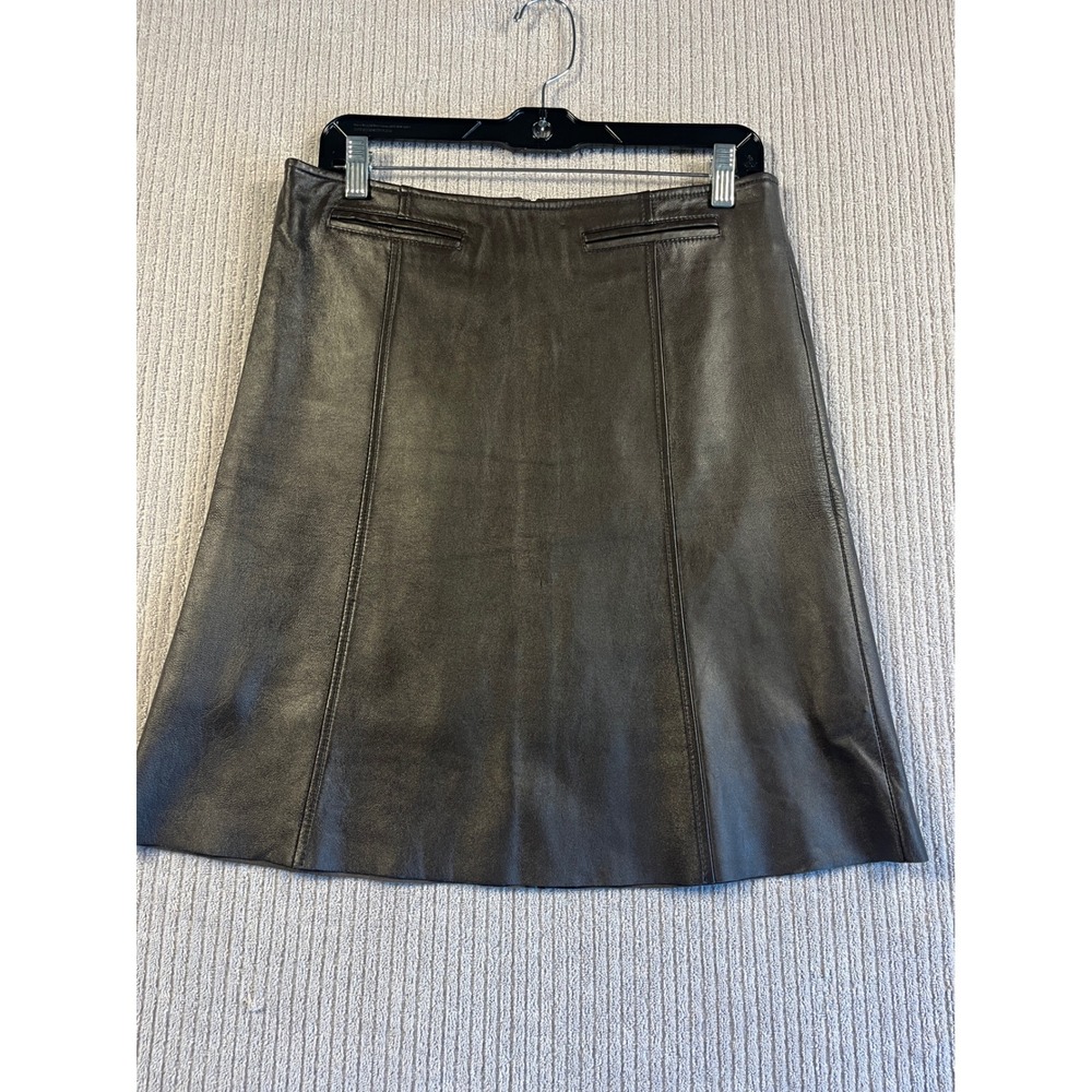 Vintage Karen Kane Leather Skirt Womens 4 Boho Y2K Dark Brown A-Line Lined